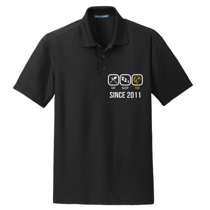 Eat Sleep Fish Since 2011 7th Birthday Fishing Dry Zone Grid Polo