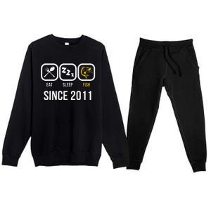 Eat Sleep Fish Since 2011 7th Birthday Fishing Premium Crewneck Sweatsuit Set