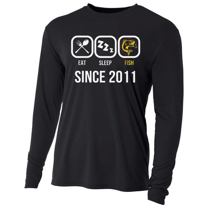 Eat Sleep Fish Since 2011 7th Birthday Fishing Cooling Performance Long Sleeve Crew