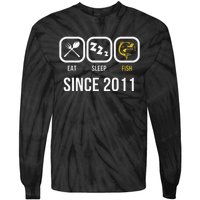 Eat Sleep Fish Since 2011 7th Birthday Fishing Tie-Dye Long Sleeve Shirt