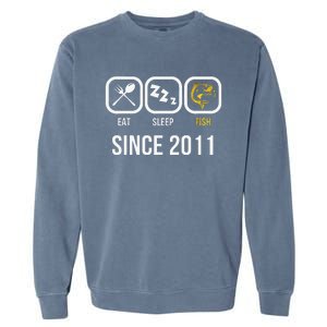 Eat Sleep Fish Since 2011 7th Birthday Fishing Garment-Dyed Sweatshirt