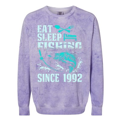 Eat Sleep Fishing Since 1992 25 Years Old Gift Colorblast Crewneck Sweatshirt