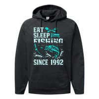 Eat Sleep Fishing Since 1992 25 Years Old Gift Performance Fleece Hoodie