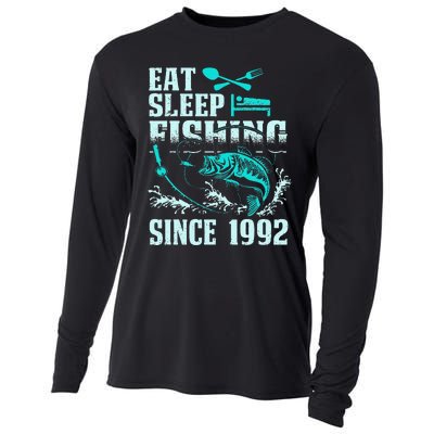 Eat Sleep Fishing Since 1992 25 Years Old Gift Cooling Performance Long Sleeve Crew