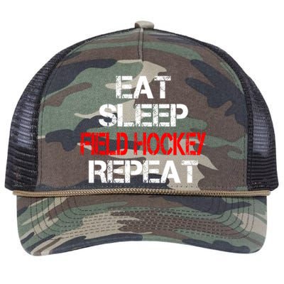 Eat Sleep Field Hockey Repeat Highschool Sport Activity Meaningful Gift Retro Rope Trucker Hat Cap