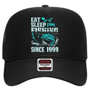 Eat Sleep Fishing Since 1999 18 Years Old Gift High Crown Mesh Back Trucker Hat