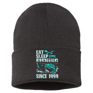 Eat Sleep Fishing Since 1999 18 Years Old Gift Sustainable Knit Beanie