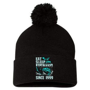 Eat Sleep Fishing Since 1999 18 Years Old Gift Pom Pom 12in Knit Beanie