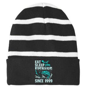 Eat Sleep Fishing Since 1999 18 Years Old Gift Striped Beanie with Solid Band