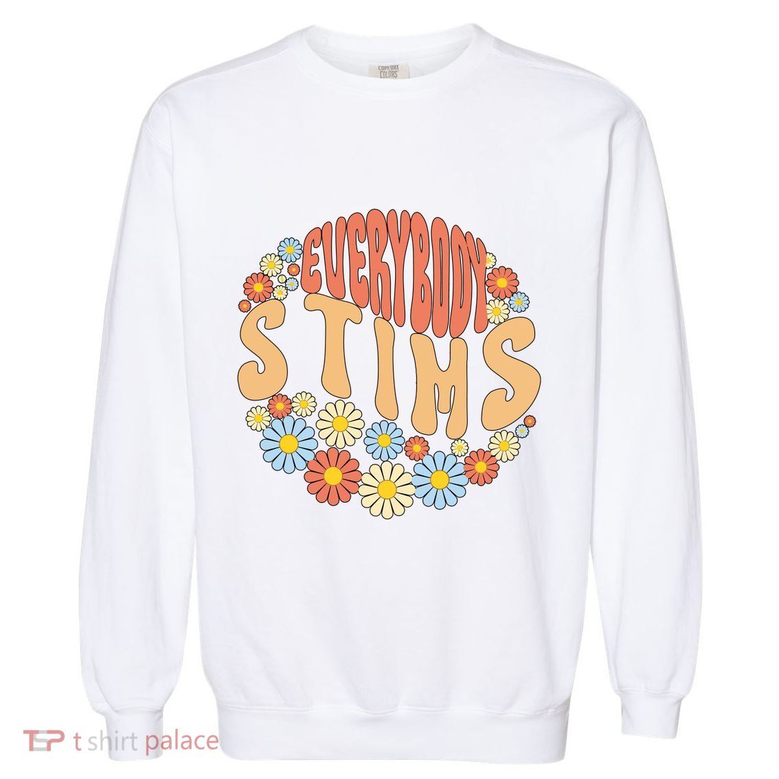 Everybody Stims Floral Retro Flower Garment-Dyed Sweatshirt