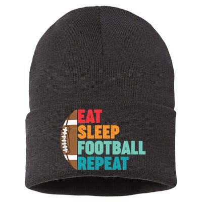 Eat Sleep Football Repeat For Teens Boy Girl Wo Sustainable Knit Beanie