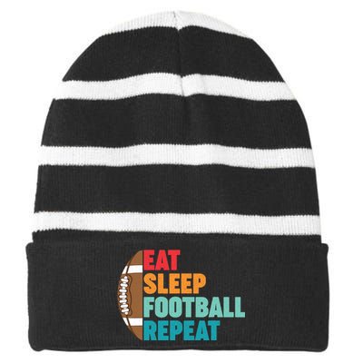 Eat Sleep Football Repeat For Teens Boy Girl Wo Striped Beanie with Solid Band