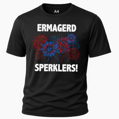 Ermagerd Sperklers Funny 4th Of July Fireworks Cooling Performance Crew T-Shirt