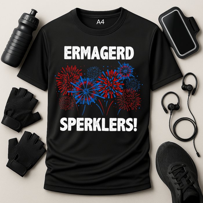 Ermagerd Sperklers Funny 4th Of July Fireworks Cooling Performance Crew T-Shirt