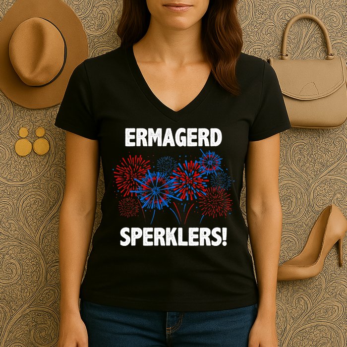Ermagerd Sperklers Funny 4th Of July Fireworks Women's V-Neck T-Shirt