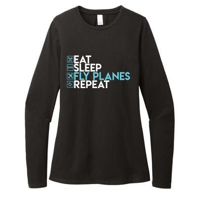 Eat Sleep Fly Planes Repeat Trendy Airplane Pilot Womens CVC Long Sleeve Shirt