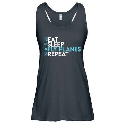 Eat Sleep Fly Planes Repeat Trendy Airplane Pilot Ladies Essential Flowy Tank