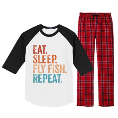 Eat Sleep Fly Fish Repeat Vintage Fly Fishing Fisher Gift Raglan Sleeve Pajama Set