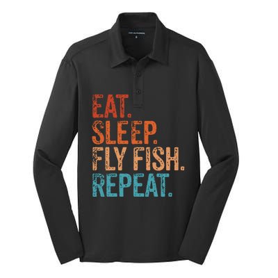 Eat Sleep Fly Fish Repeat Vintage Fly Fishing Fisher Gift Silk Touch Performance Long Sleeve Polo