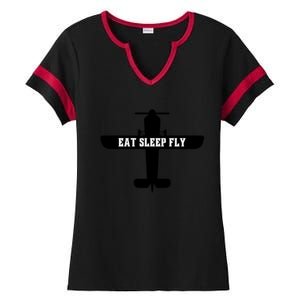 Eat Sleep Fly Pilot Outfit Airplane Runway Aviator Aviation Meaningful Gift Ladies Halftime Notch Neck Tee