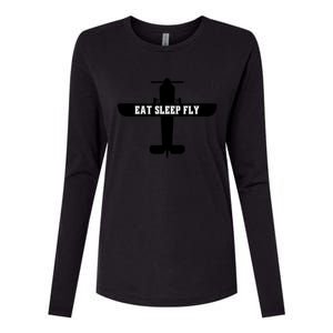 Eat Sleep Fly Pilot Outfit Airplane Runway Aviator Aviation Meaningful Gift Womens Cotton Relaxed Long Sleeve T-Shirt