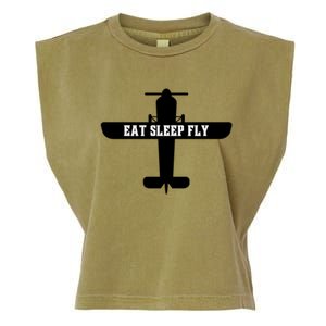 Eat Sleep Fly Pilot Outfit Airplane Runway Aviator Aviation Meaningful Gift Garment-Dyed Women's Muscle Tee