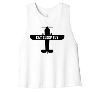 Eat Sleep Fly Pilot Outfit Airplane Runway Aviator Aviation Meaningful Gift Women's Racerback Cropped Tank