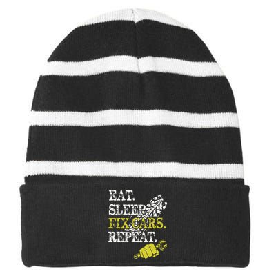 Eat Sleep Fix Cars Repeat Auto Mechanic Cars Lovers Striped Beanie with Solid Band