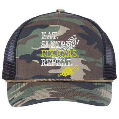 Eat Sleep Fix Cars Repeat Auto Mechanic Cars Lovers Retro Rope Trucker Hat Cap