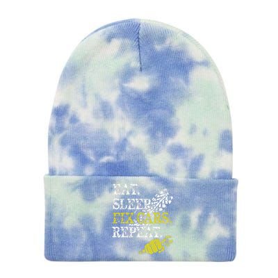 Eat Sleep Fix Cars Repeat Auto Mechanic Cars Lovers Tie Dye 12in Knit Beanie