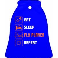 Eat Sleep Fly Planes Repeat Pilot Flying Gift Ceramic Bell Ornament