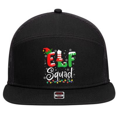 Elf Squad Funny Elf Family Christmas Matching Pajamas Xmas 7 Panel Mesh Trucker Snapback Hat