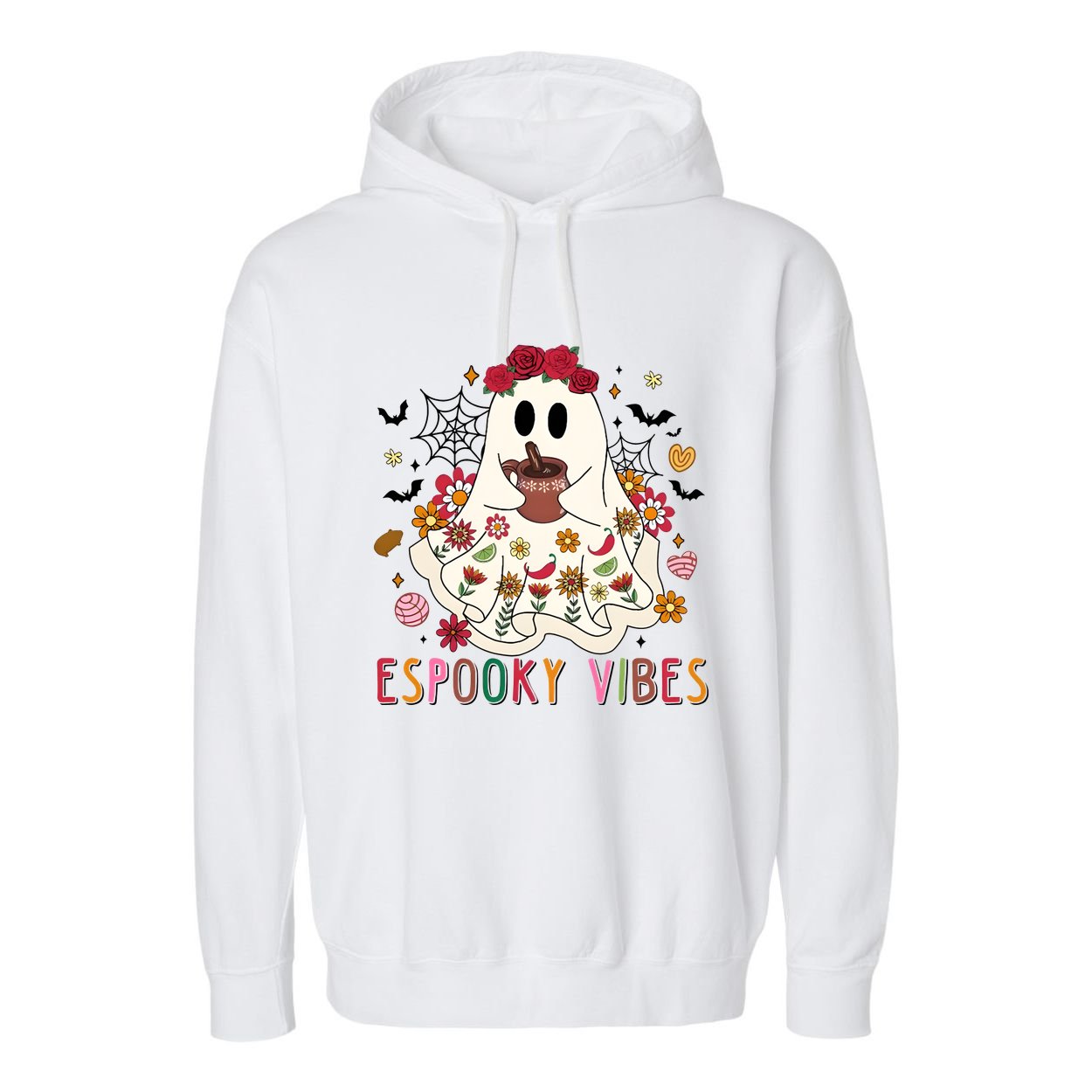Espooky Season Floral Ghost Halloween Garment-Dyed Fleece Hoodie