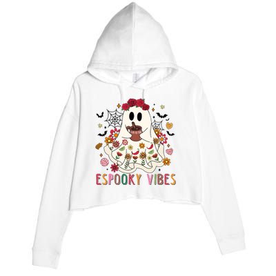 Espooky Season Floral Ghost Halloween Crop Fleece Hoodie