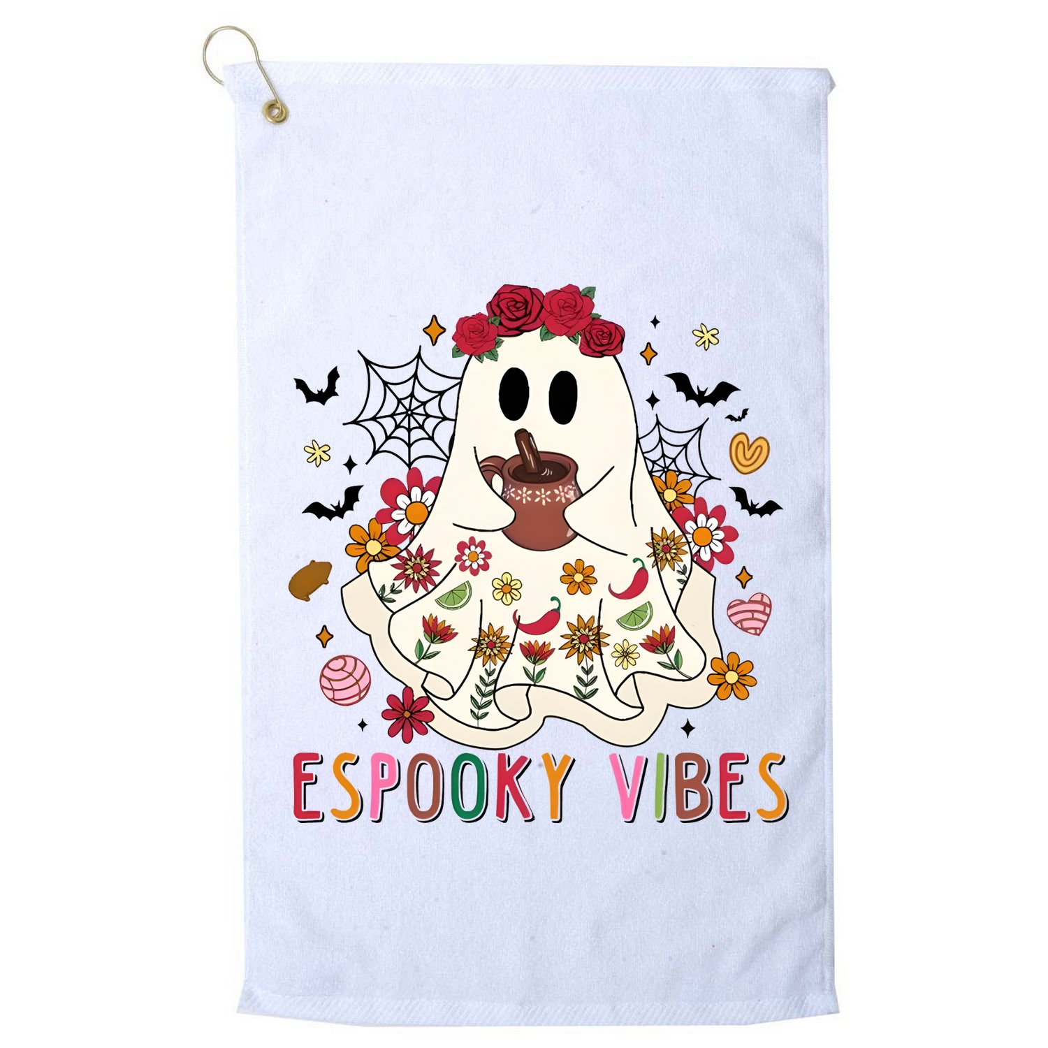 Espooky Season Floral Ghost Halloween Golf Towel