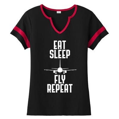 Eat Sleep Fly Repeat Airplane Lover Flying Fan Pilot Gift Ladies Halftime Notch Neck Tee