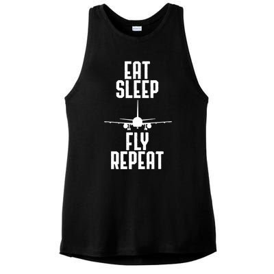 Eat Sleep Fly Repeat Airplane Lover Flying Fan Pilot Gift Ladies PosiCharge Tri-Blend Wicking Tank