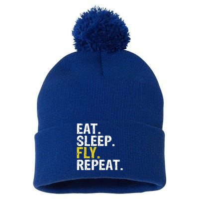 Eat Sleep Fly Repeat Aviation Pilot Gift Pom Pom 12in Knit Beanie