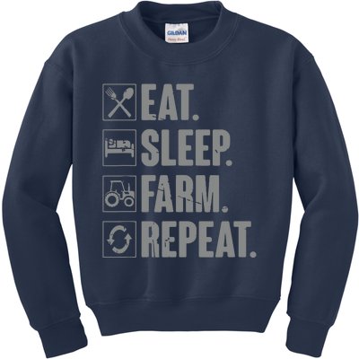 Eat Sleep Farm Repeat Funny Farmer Farming Gift Kids Sweatshirt