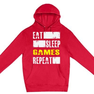 Eat Sleep Games Repeat Video Game Player Gamer Funny Gift Premium Pullover Hoodie