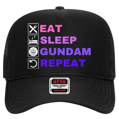 Eat Sleep Gundam Repeat, Funny Gundam, Funny Anime, Funny Manga High Crown Mesh Back Trucker Hat