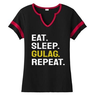 Eat Sleep Gulag Repeat Gamer Gift Funny Video Game Gulag Gift Ladies Halftime Notch Neck Tee