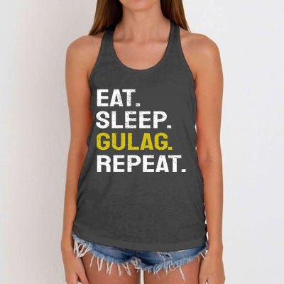 Eat Sleep Gulag Repeat Gamer Gift Funny Video Game Gulag Gift Women's Knotted Racerback Tank