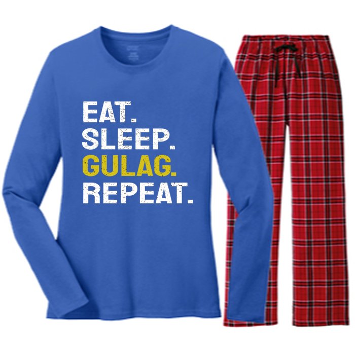 Eat Sleep Gulag Repeat Gamer Gift Funny Video Game Gulag Gift Women's Long Sleeve Flannel Pajama Set 