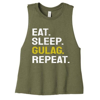 Eat Sleep Gulag Repeat Gamer Gift Funny Video Game Gulag Gift Women's Racerback Cropped Tank