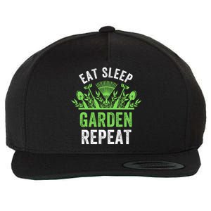 Eat Sleep Garden Repeat Funny Gardener Funny Plant Lover Funny Garden Lover Wool Snapback Cap