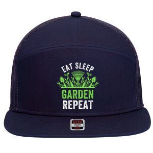 Eat Sleep Garden Repeat Funny Gardener Funny Plant Lover Funny Garden Lover 7 Panel Mesh Trucker Snapback Hat