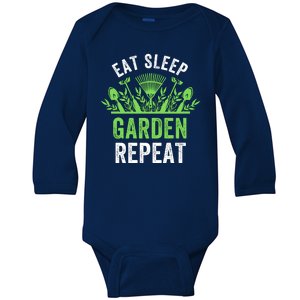 Eat Sleep Garden Repeat Funny Gardener Funny Plant Lover Funny Garden Lover Baby Long Sleeve Bodysuit