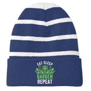 Eat Sleep Garden Repeat Funny Gardener Funny Plant Lover Funny Garden Lover Striped Beanie with Solid Band