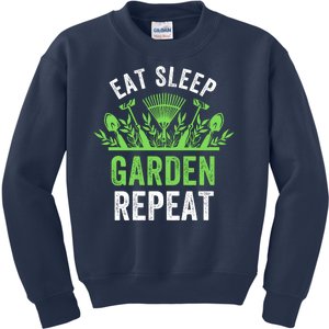 Eat Sleep Garden Repeat Funny Gardener Funny Plant Lover Funny Garden Lover Kids Sweatshirt